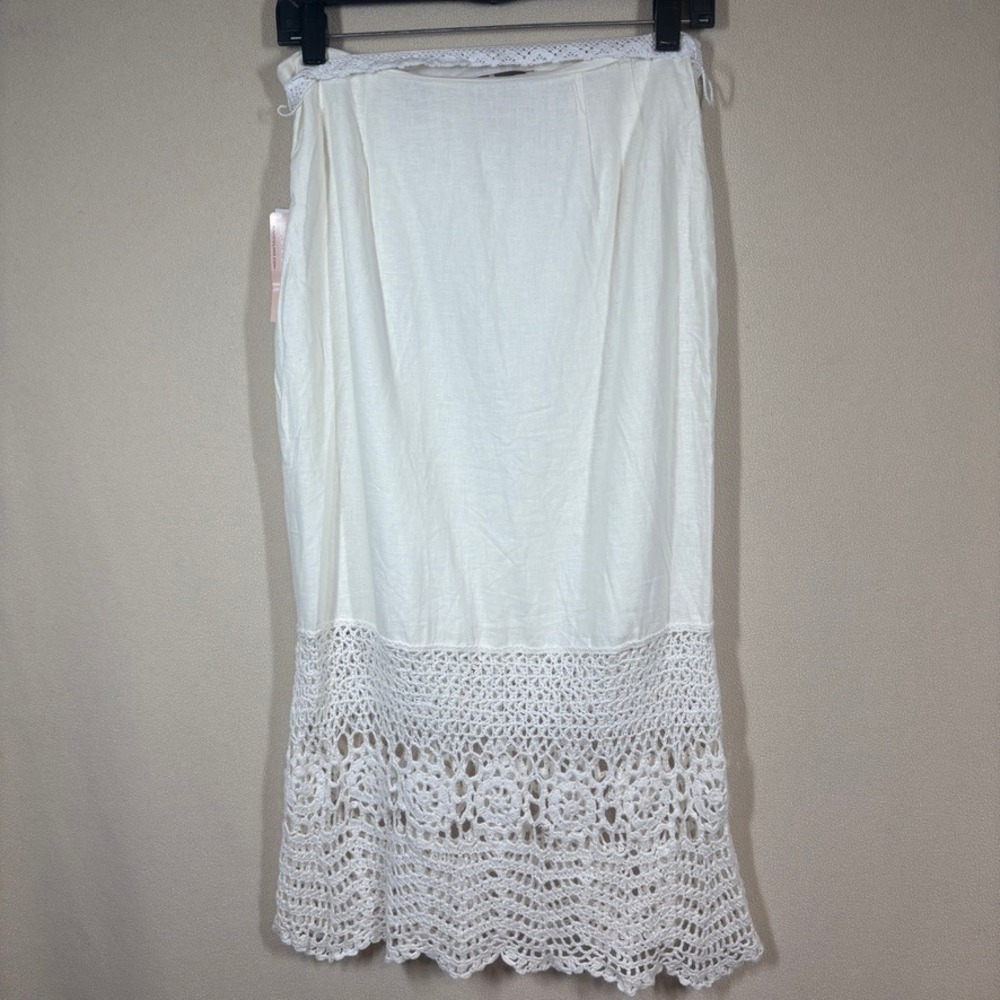 NWT Bandolino Crochet Midi Skirt 4 White Boho Beach Coastal Cottagecore Coquette - Picture 2 of 8